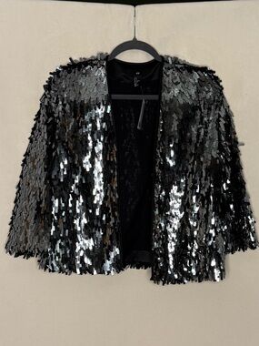 H&M Silver Sequin Open Front Jacket